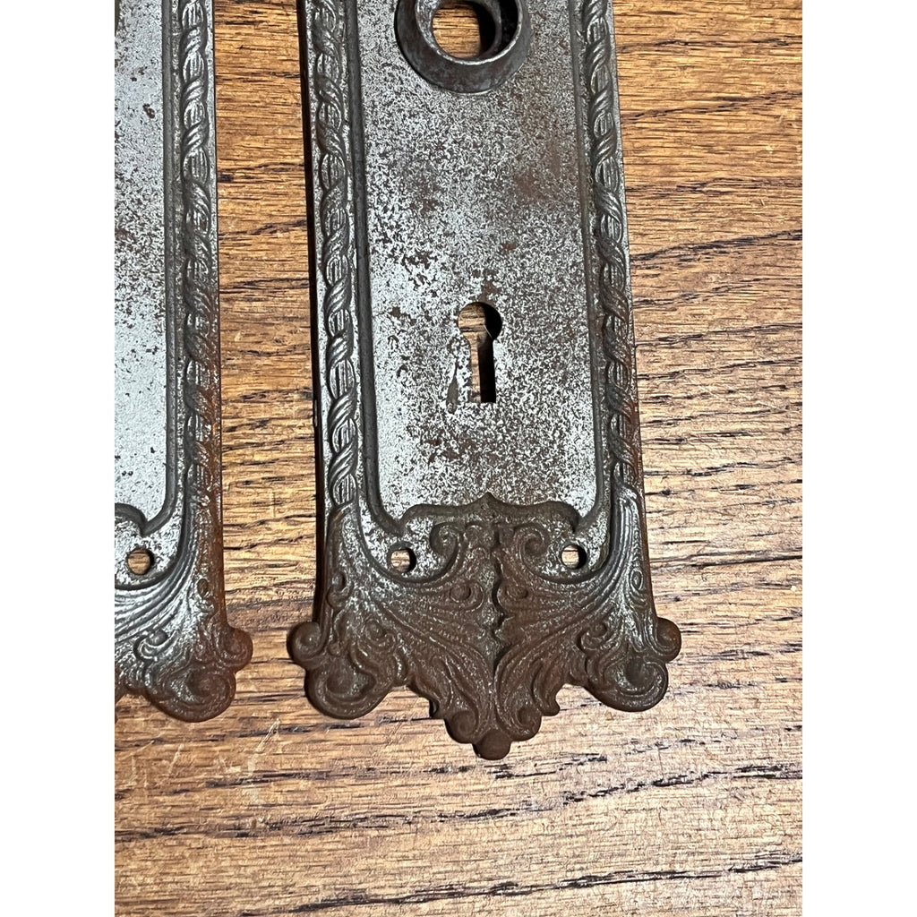 Antique Victorian Ornate Cast Iron Door Back Plates Skeleton Key Set of 3