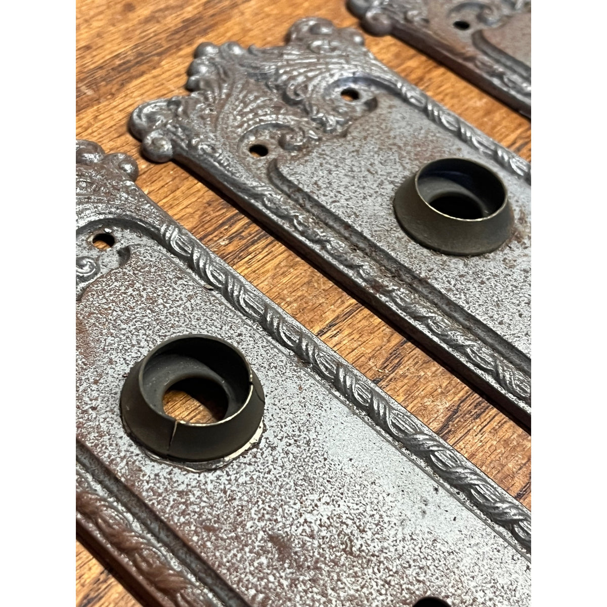 Antique Victorian Ornate Cast Iron Door Back Plates Skeleton Key Set of 3