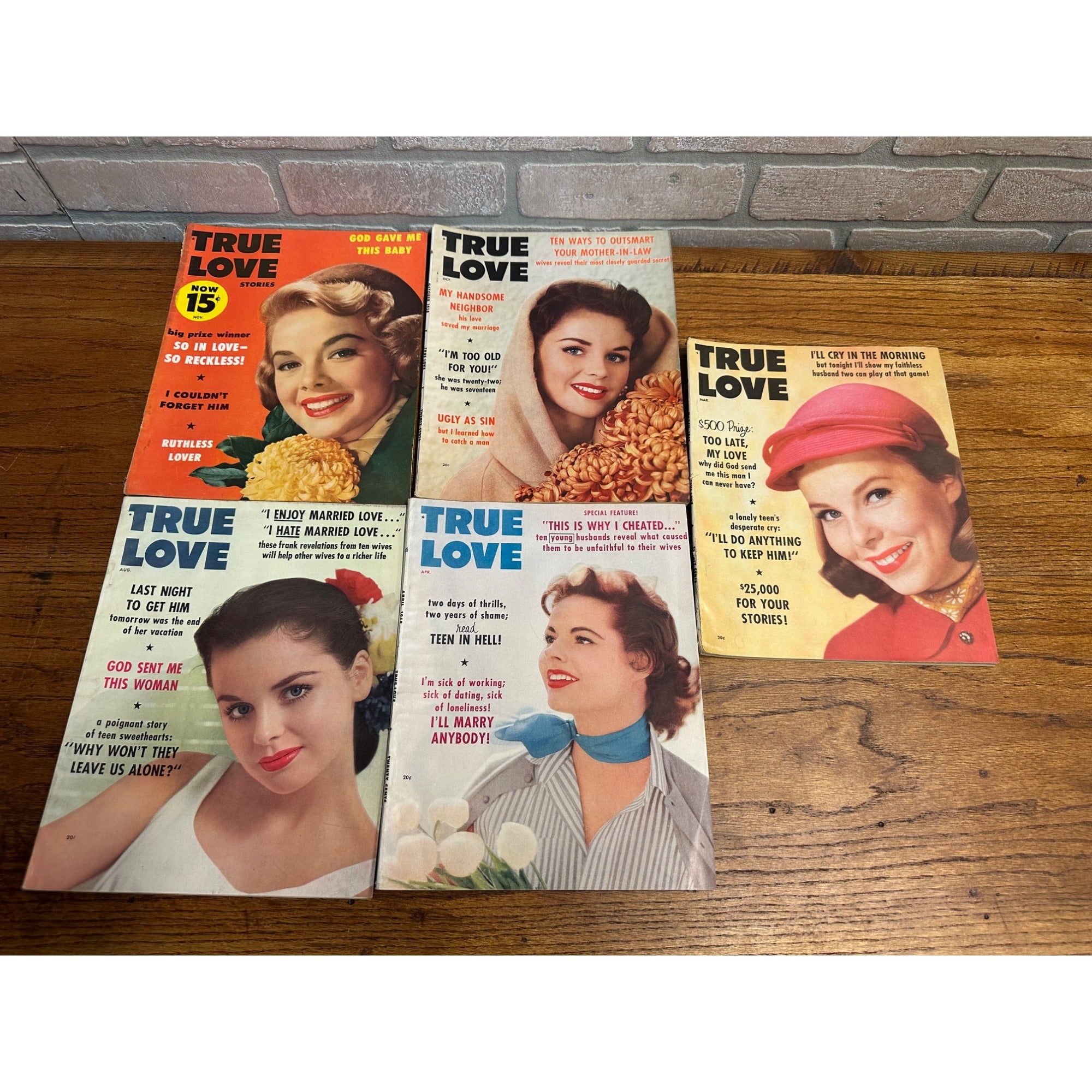 Vintage 1950s True Love Stories Teenage Pulp Fiction Magazines Lot (5)