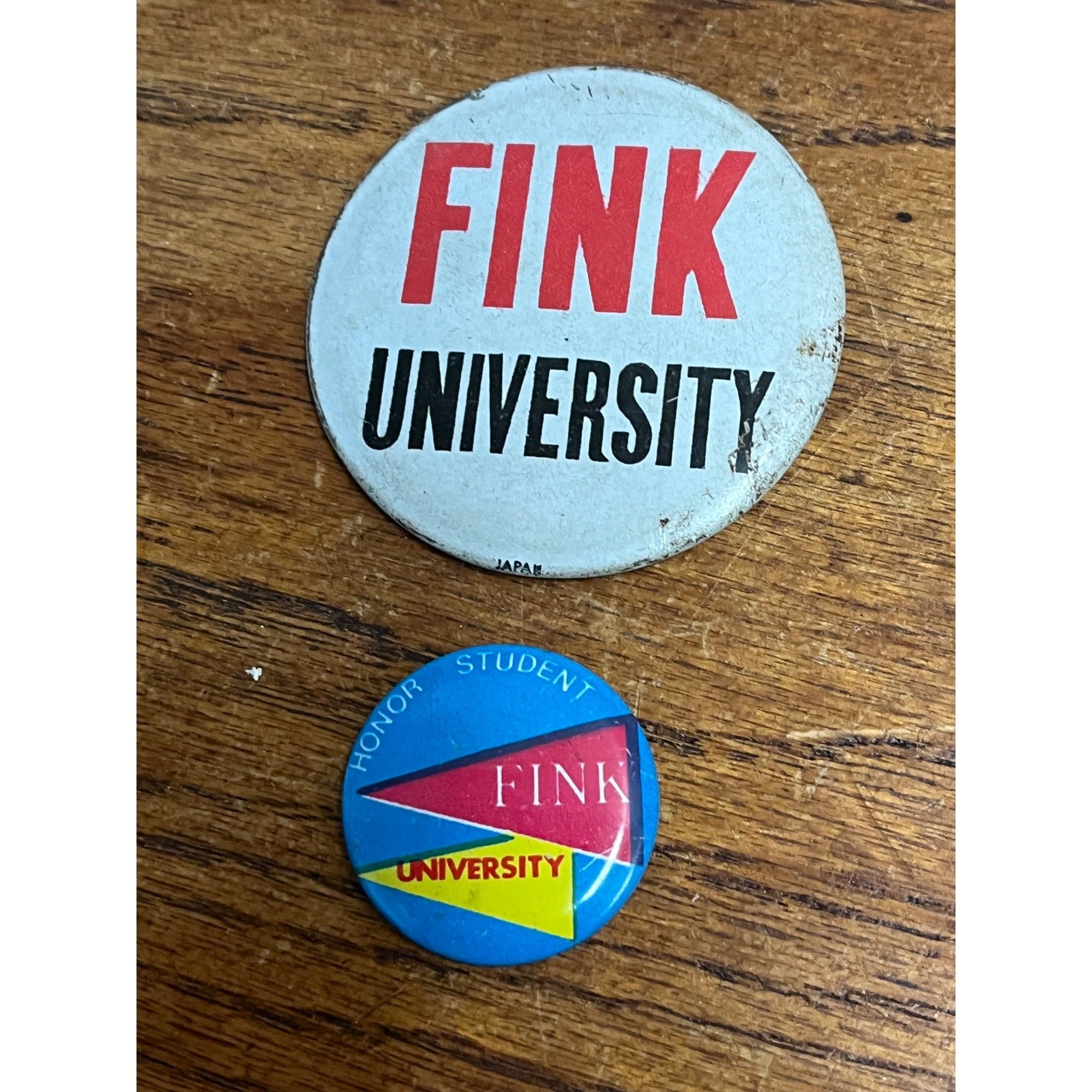 Vintage Fink University Retro Pins Buttons Lot (2) Honor Student 1960s