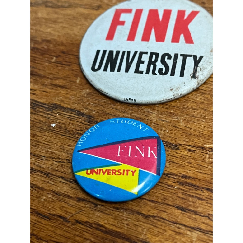 Vintage Fink University Retro Pins Buttons Lot (2) Honor Student 1960s