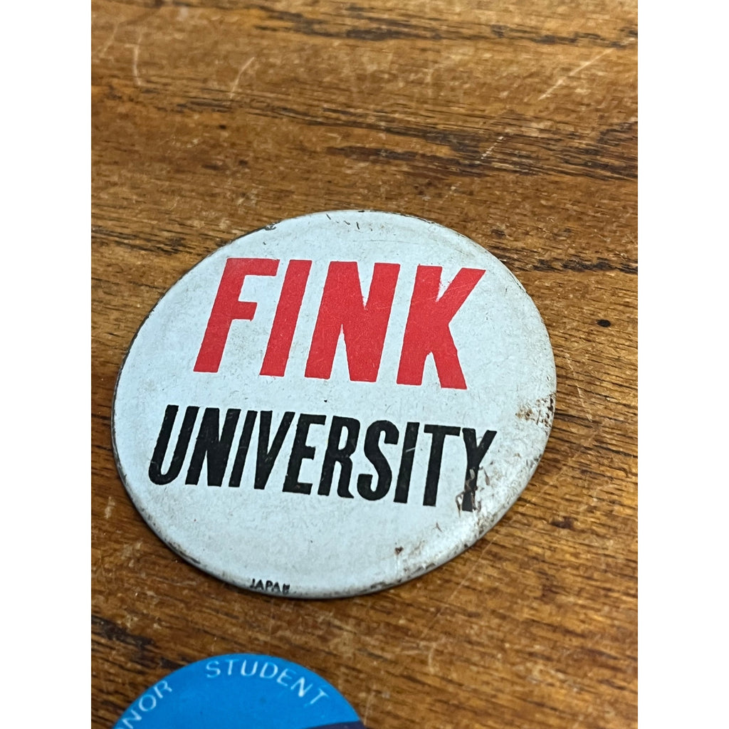 Vintage Fink University Retro Pins Buttons Lot (2) Honor Student 1960s