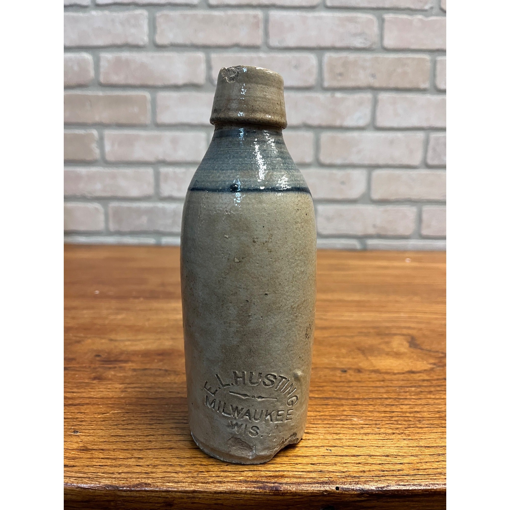 Antique 1800s E.L. Husting Milwaukee Wis. Clay Stoneware Beer Bottle