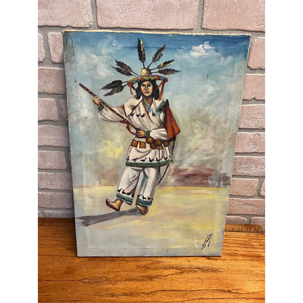 Vintage Oil on Canvas Painting by P. Naveda Spanish Mexican Traditonal Dancer