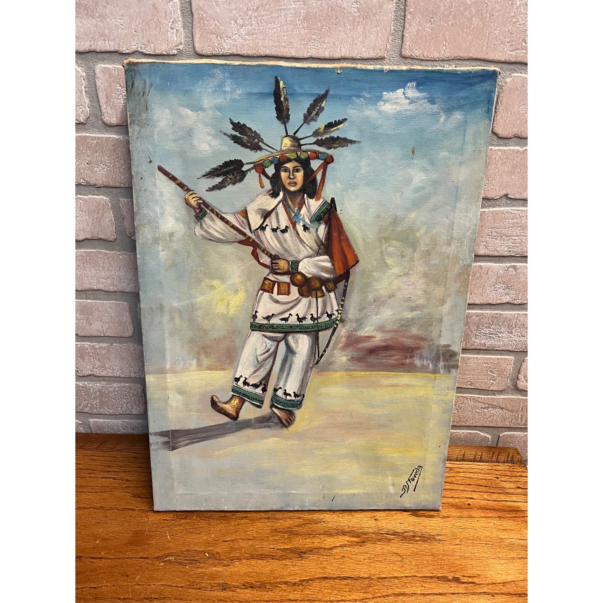 Vintage Oil on Canvas Painting by P. Naveda Spanish Mexican Traditonal Dancer