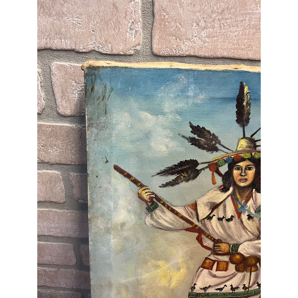 Vintage Oil on Canvas Painting by P. Naveda Spanish Mexican Traditonal Dancer