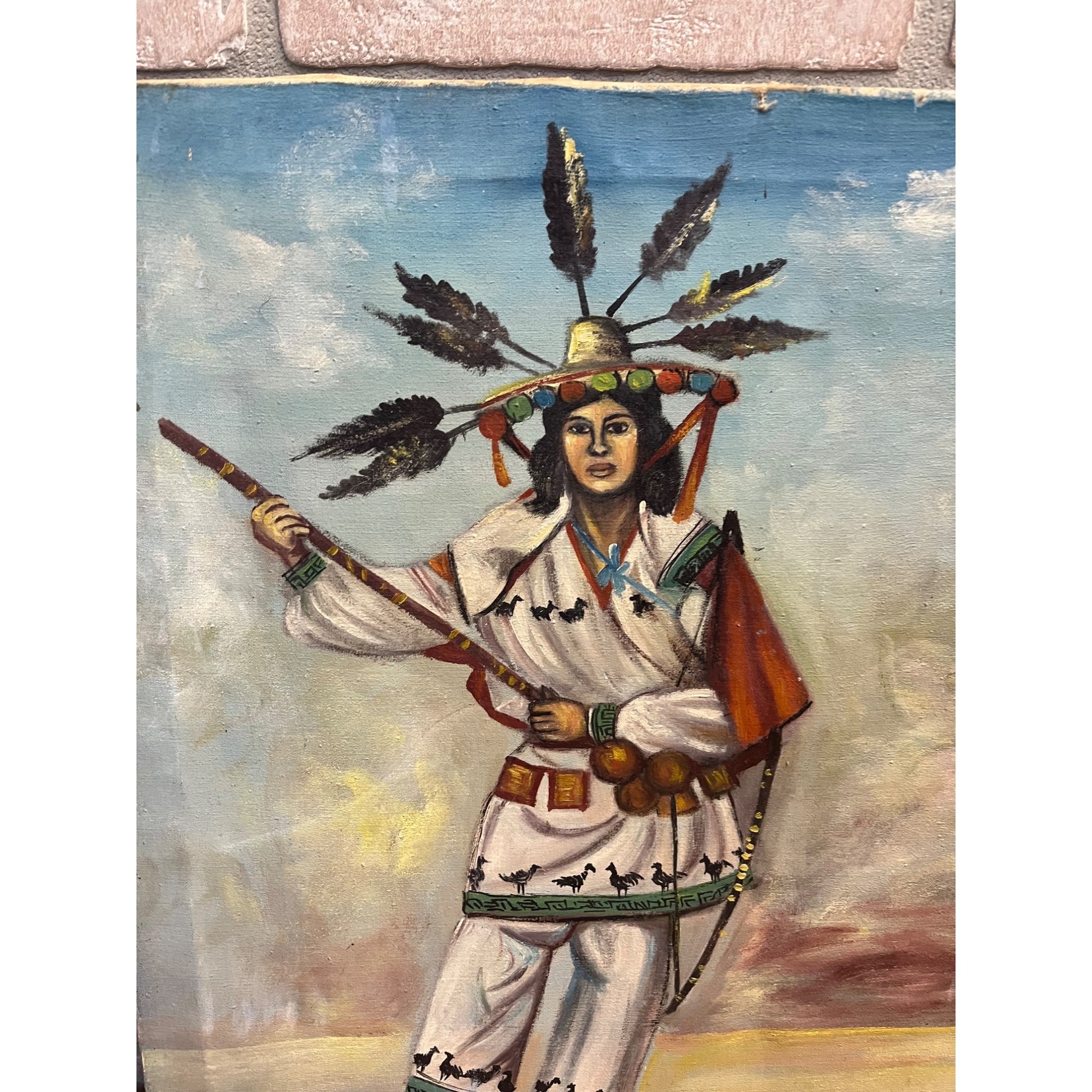 Vintage Oil on Canvas Painting by P. Naveda Spanish Mexican Traditonal Dancer