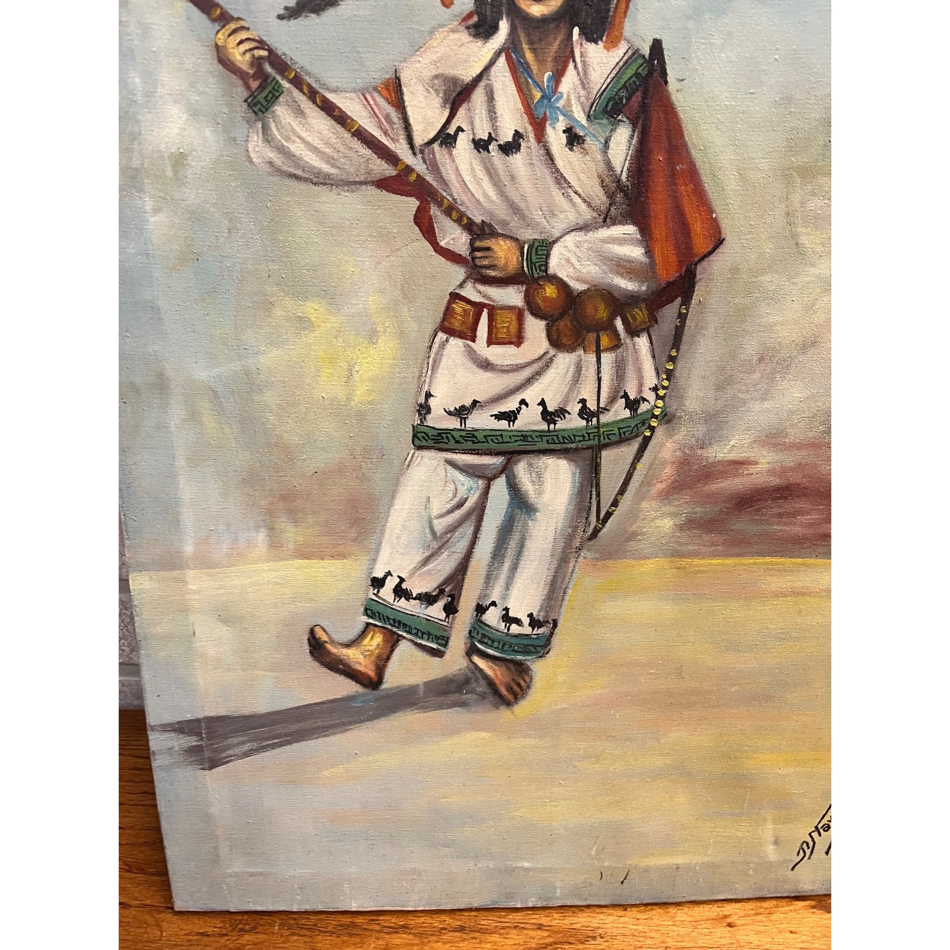 Vintage Oil on Canvas Painting by P. Naveda Spanish Mexican Traditonal Dancer
