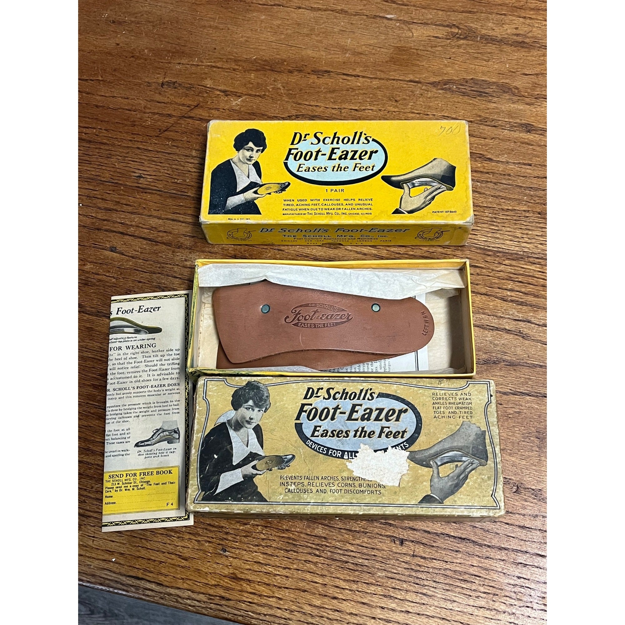 Vintage 1920s Dr Scholl's Foot Eazer Advertising Boxes w/ Contents, One EMpty