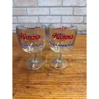 Vintage Set of Hamm's Beer Footed Thumbprint Goblet Glasses Two Versions of Slogan Breweriana
