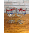 Vintage Set of Hamm's Beer Footed Thumbprint Goblet Glasses Two Versions of Slogan Breweriana