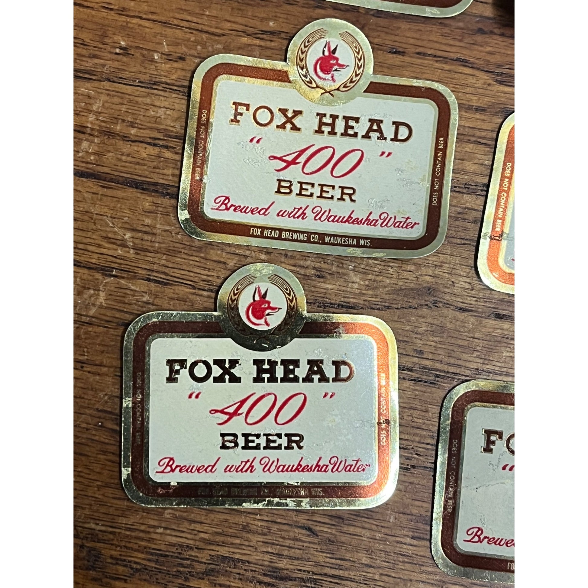 Vintage 1940s Fox Head 400 Beer Bottle Labels Waukesha Wis Mini
