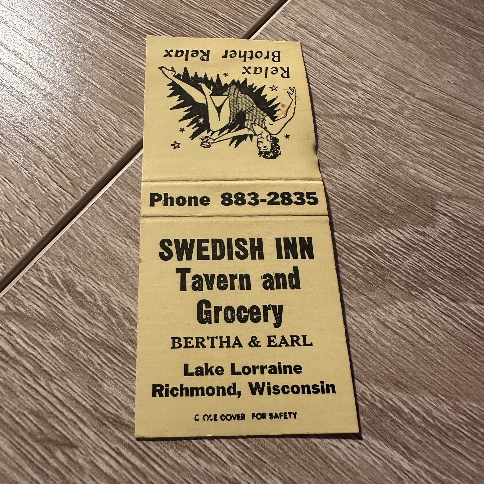 Vintage Swedish Inn tavern Lake Lorraine Richmond Wisconsin Matchbook