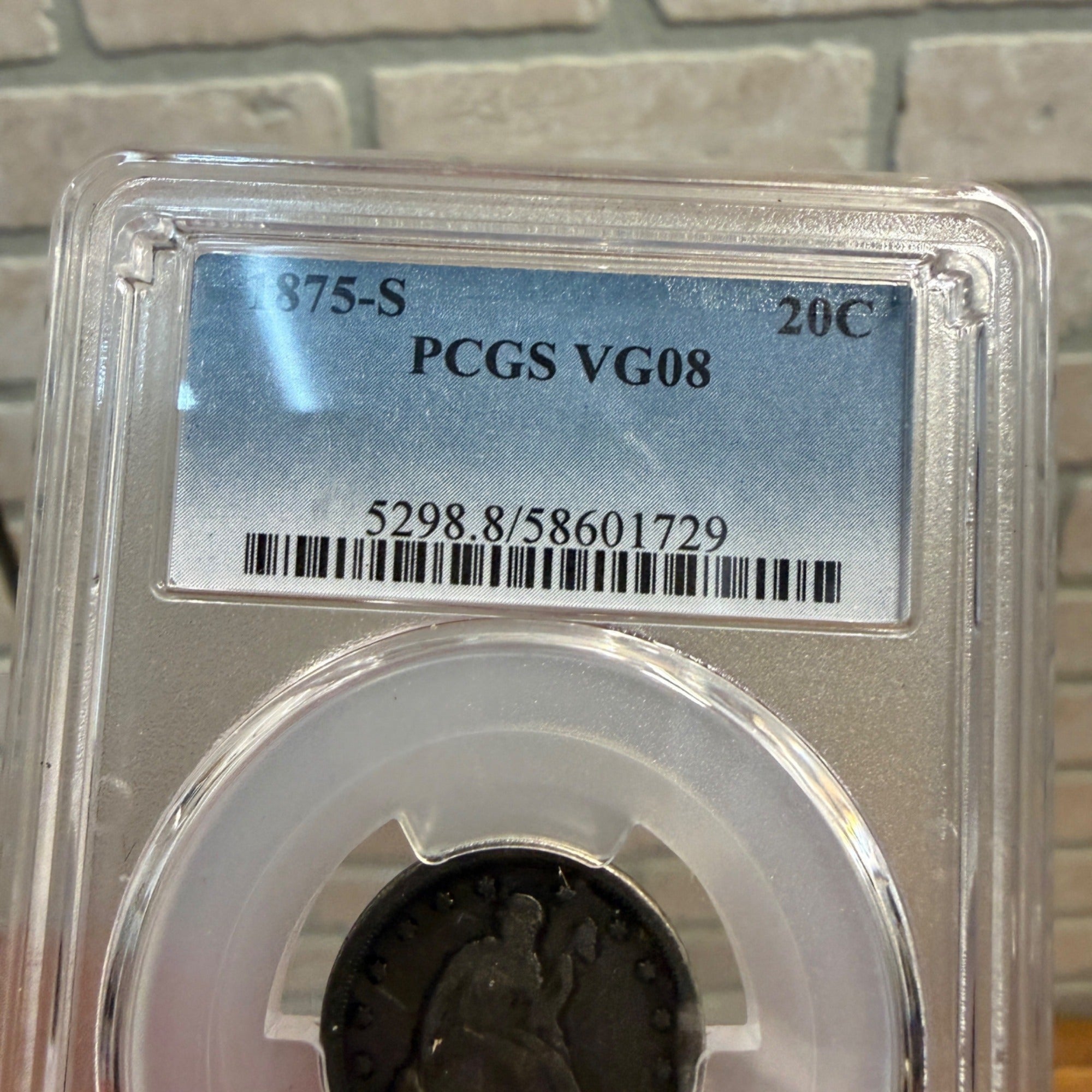 1875 S 20 Cent Piece PCGS  Graded VG08 Coin