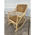 Antique c1900 Victorian Wicker Rattan Rocking Chair Braided Reed Rocker Original