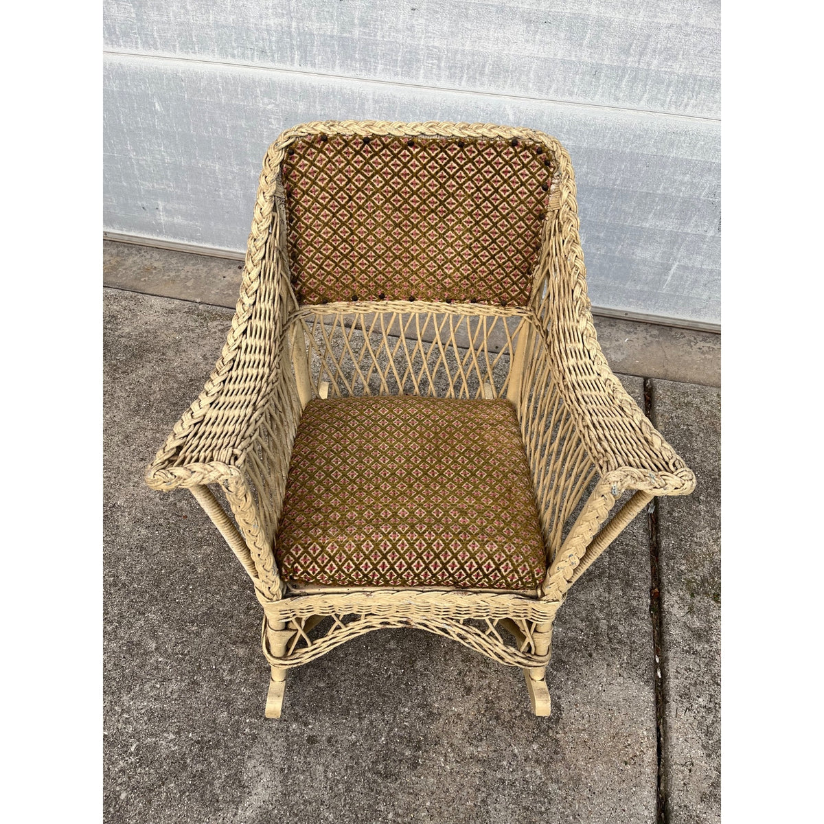 Antique c1900 Victorian Wicker Rattan Rocking Chair Braided Reed Rocker Original