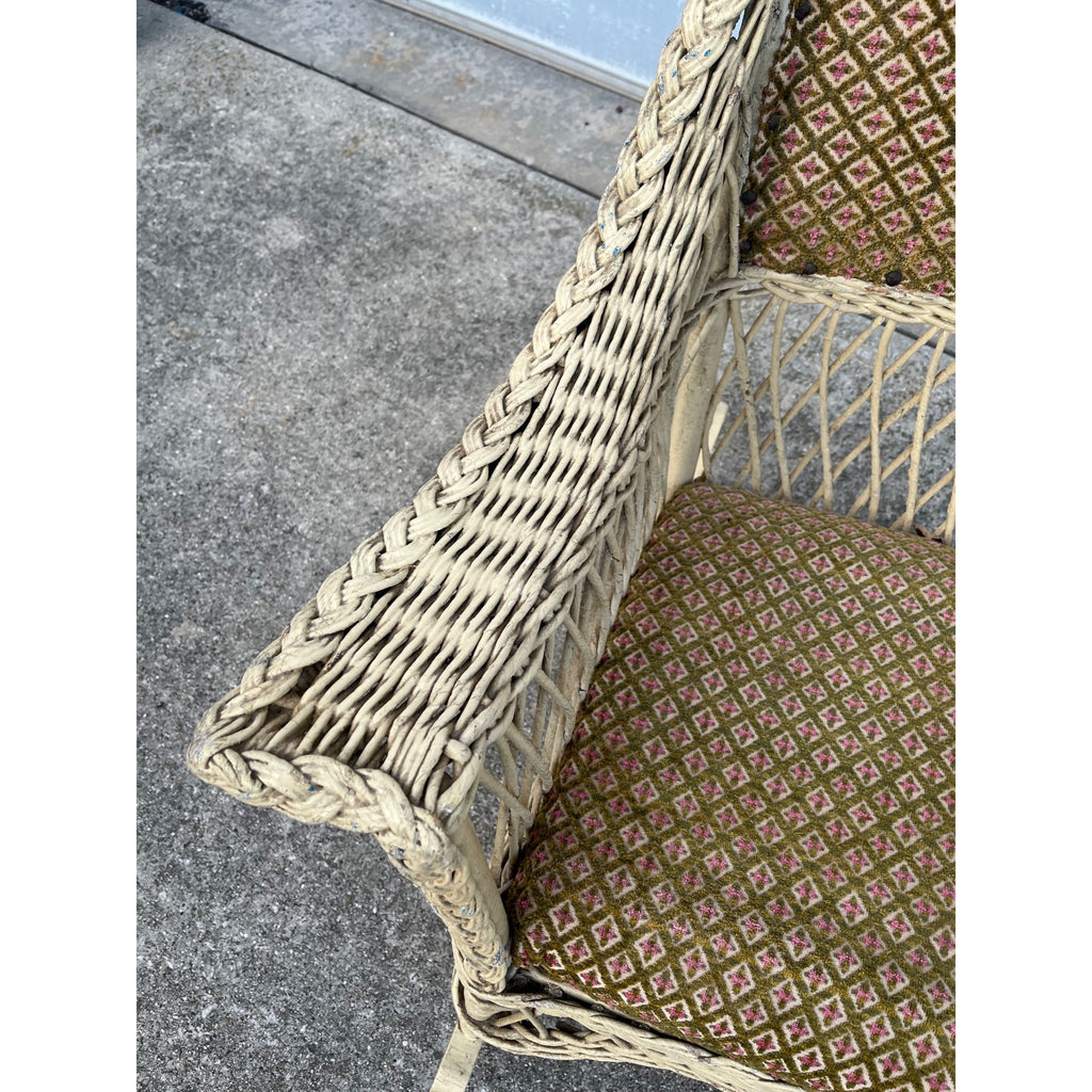 Antique c1900 Victorian Wicker Rattan Rocking Chair Braided Reed Rocker Original