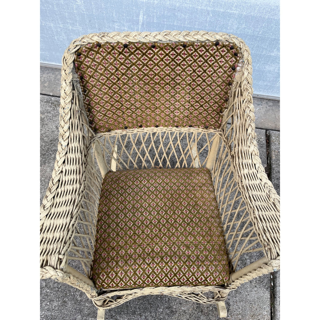 Antique c1900 Victorian Wicker Rattan Rocking Chair Braided Reed Rocker Original