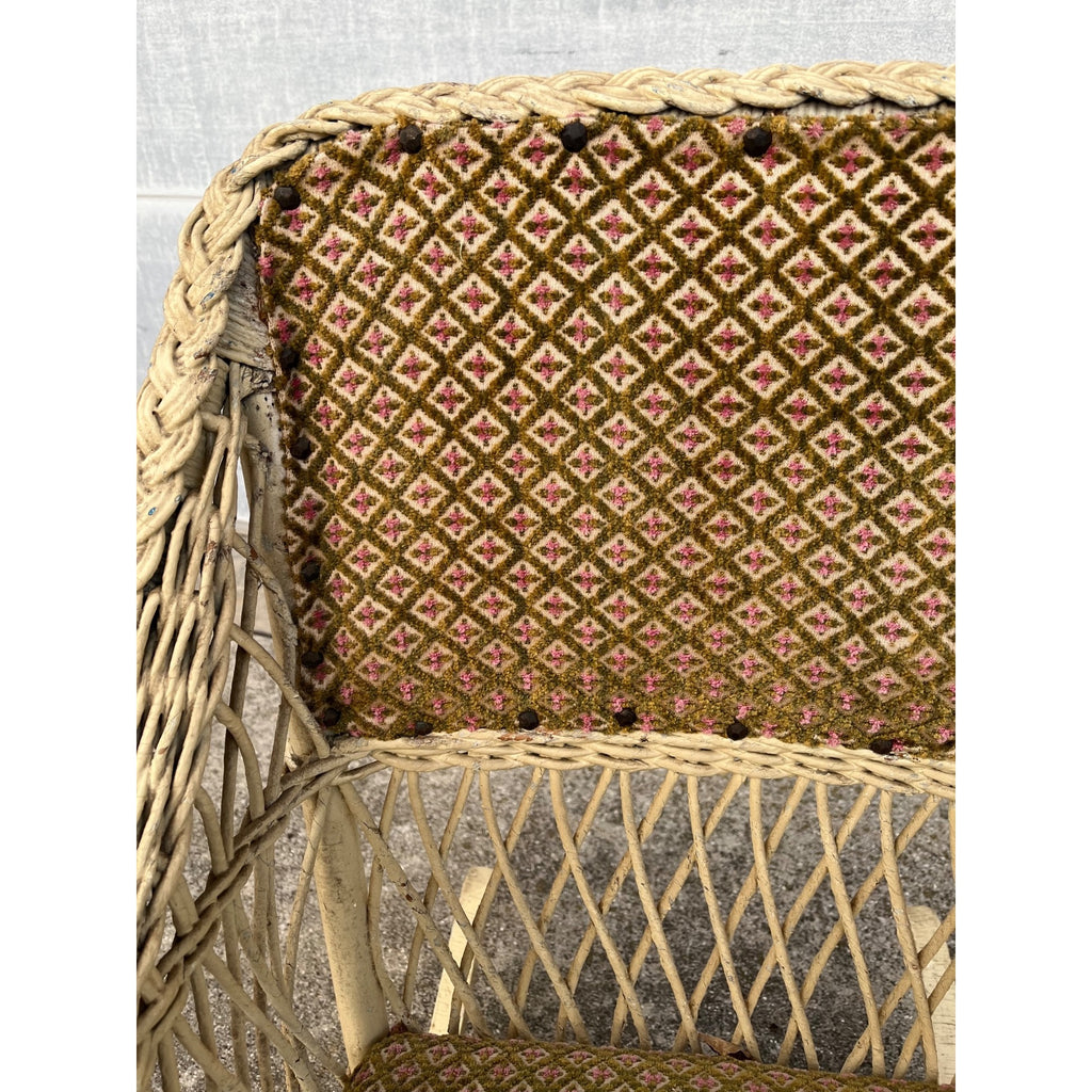 Antique c1900 Victorian Wicker Rattan Rocking Chair Braided Reed Rocker Original