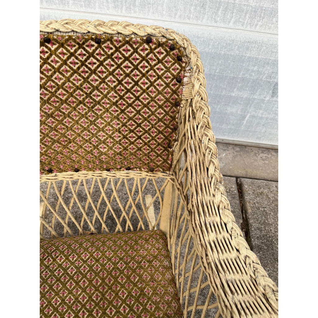 Antique c1900 Victorian Wicker Rattan Rocking Chair Braided Reed Rocker Original