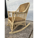 Antique c1900 Victorian Wicker Rattan Rocking Chair Braided Reed Rocker Original