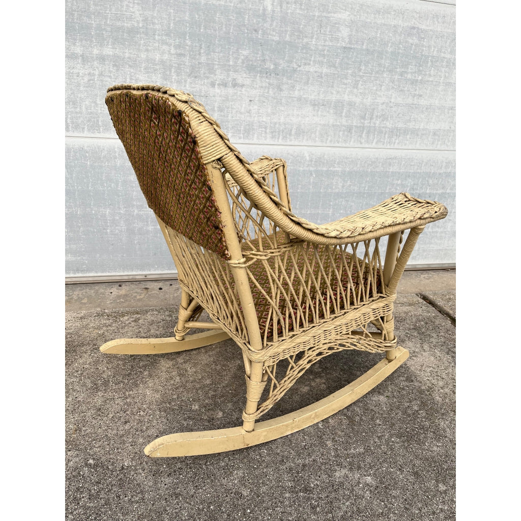 Antique c1900 Victorian Wicker Rattan Rocking Chair Braided Reed Rocker Original