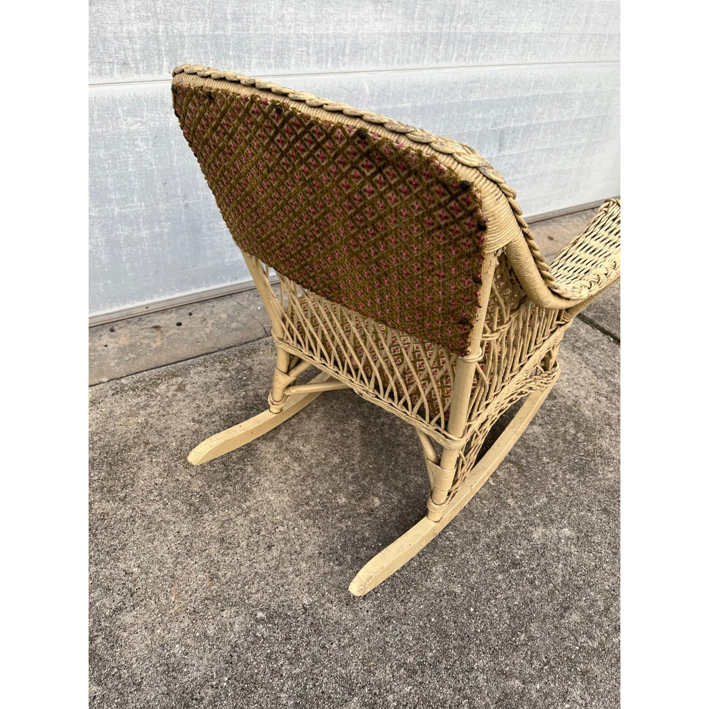 Antique c1900 Victorian Wicker Rattan Rocking Chair Braided Reed Rocker Original