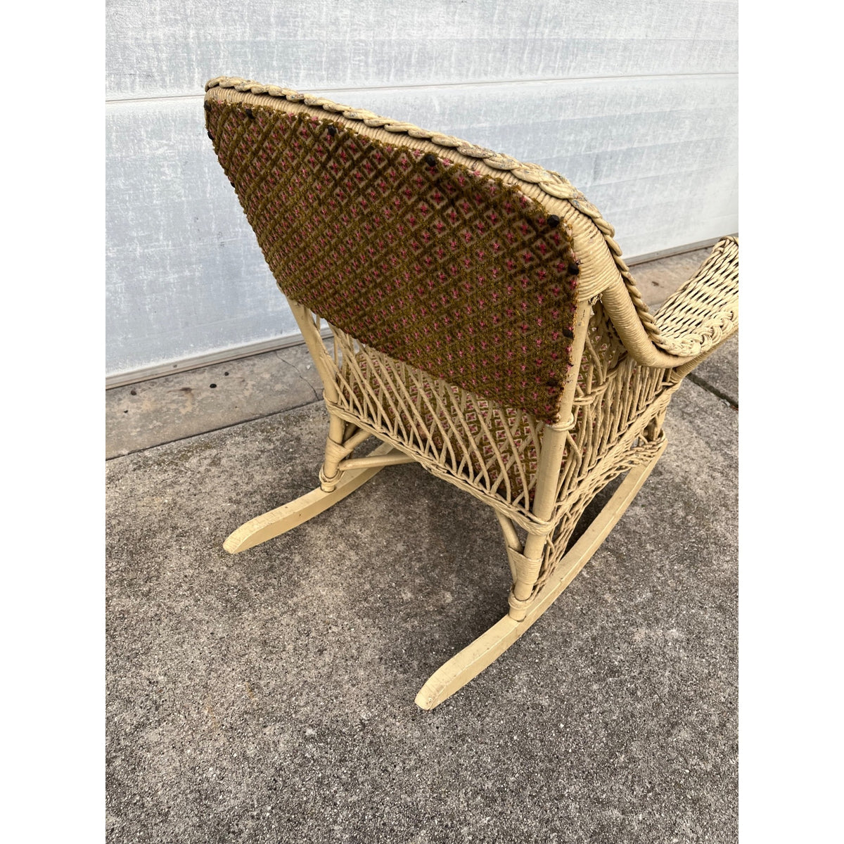 Antique c1900 Victorian Wicker Rattan Rocking Chair Braided Reed Rocker Original