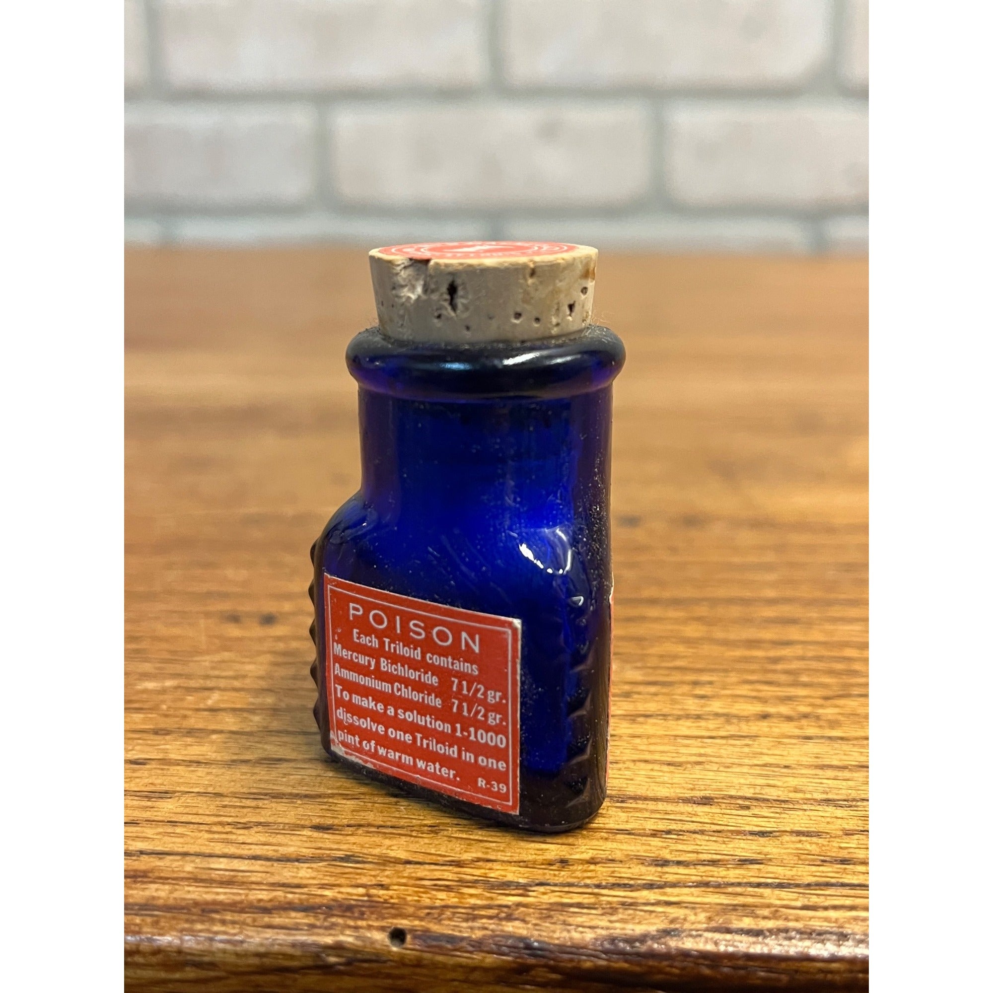 Antique 1920s Poison Cobalt Blue Apothecary Bottle w/ Labels - MINT
