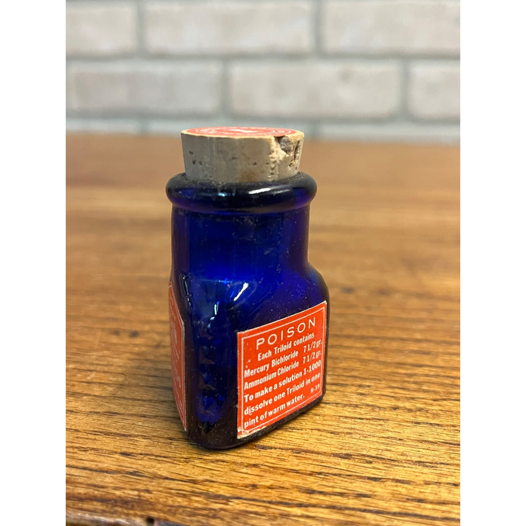 Antique 1920s Poison Cobalt Blue Apothecary Bottle w/ Labels - MINT