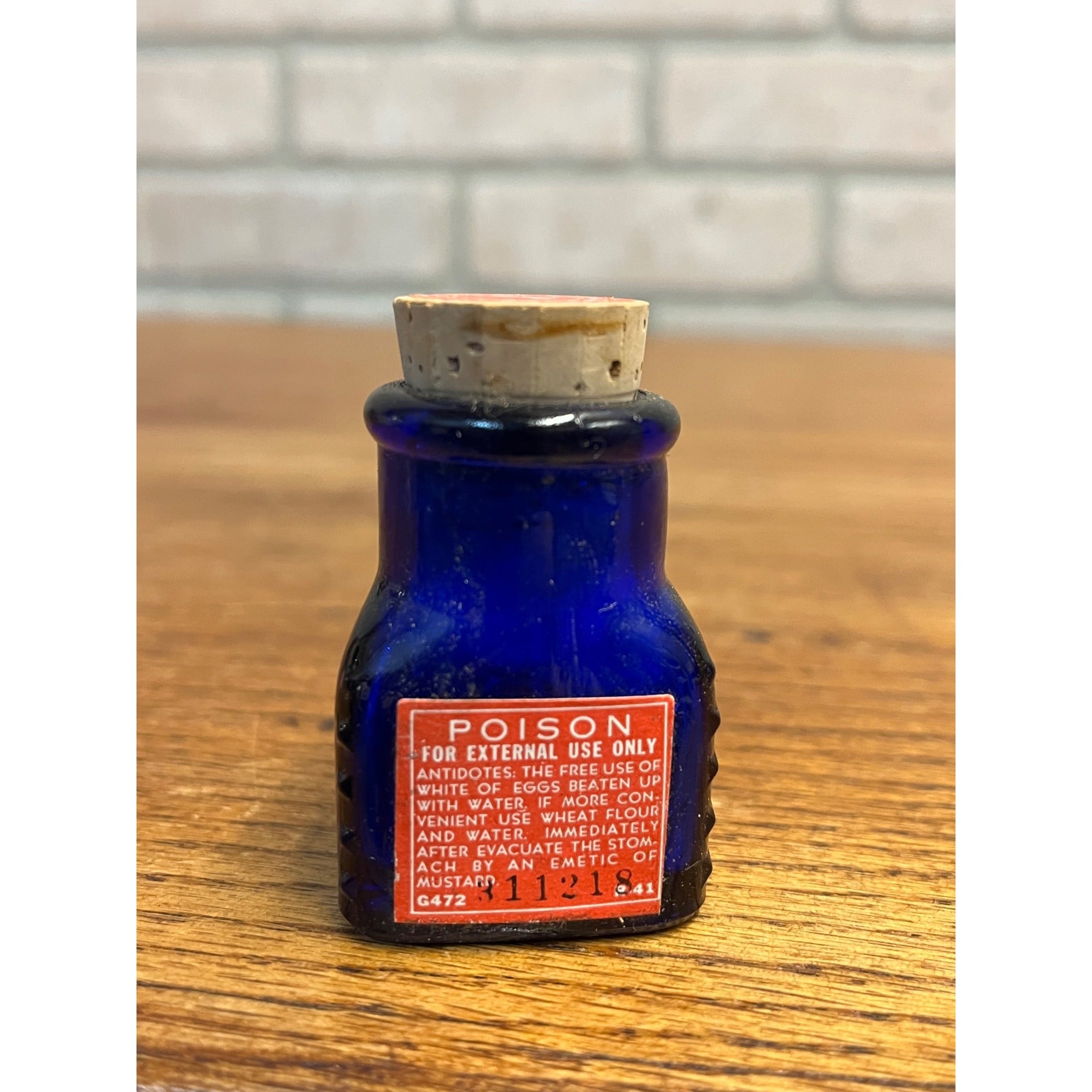 Antique 1920s Poison Cobalt Blue Apothecary Bottle w/ Labels - MINT