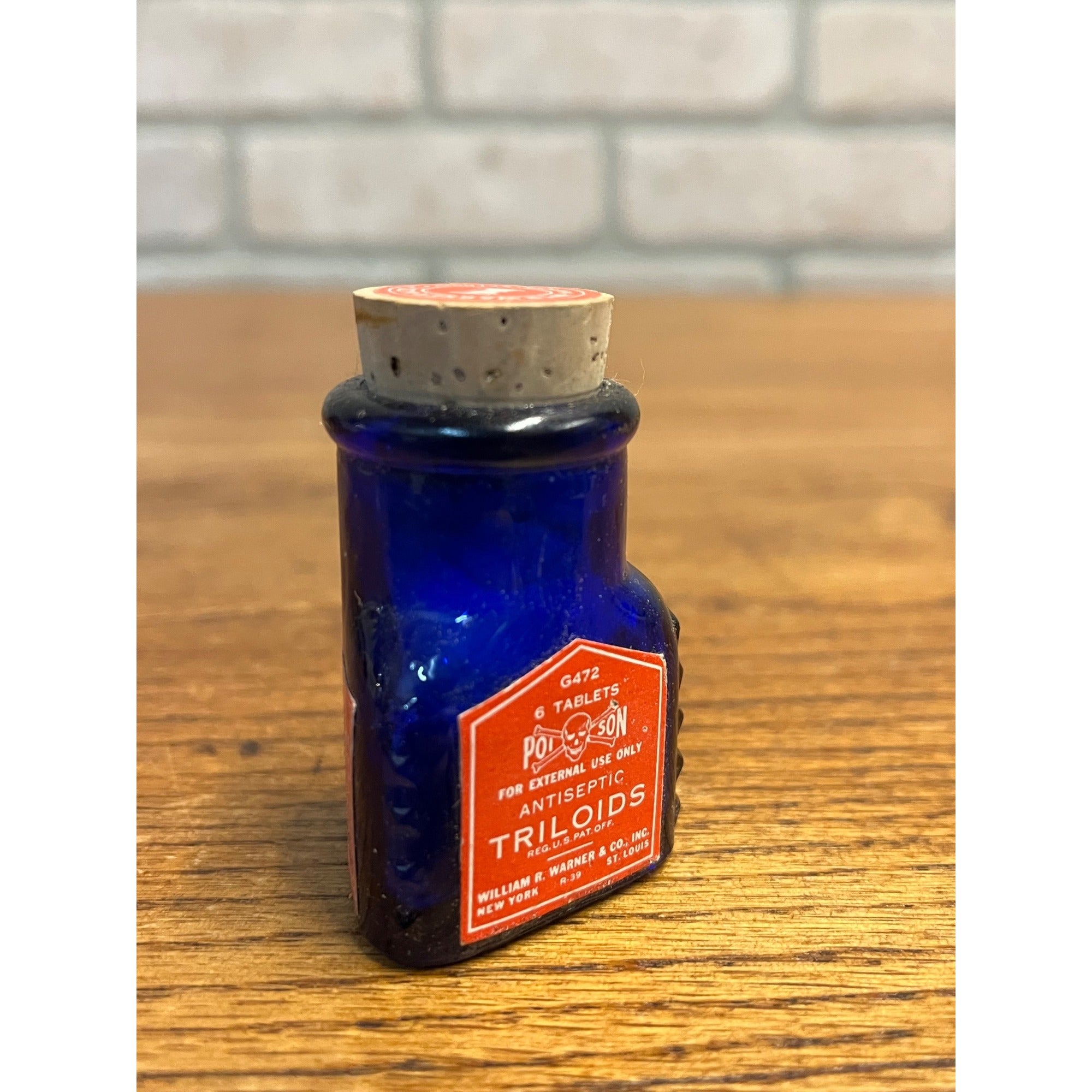Antique 1920s Poison Cobalt Blue Apothecary Bottle w/ Labels - MINT