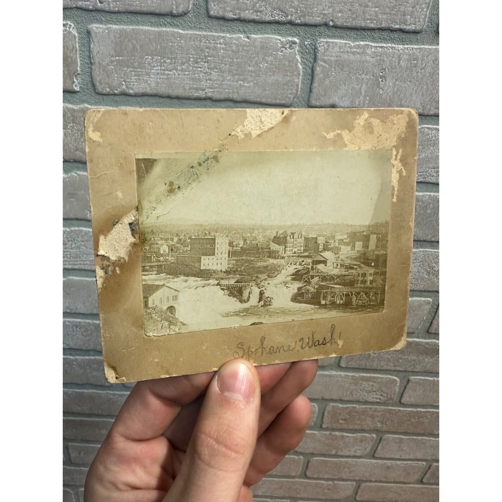 Original 1890s Spokane River Washington Cabinet Photo City View Echo Roller Mill