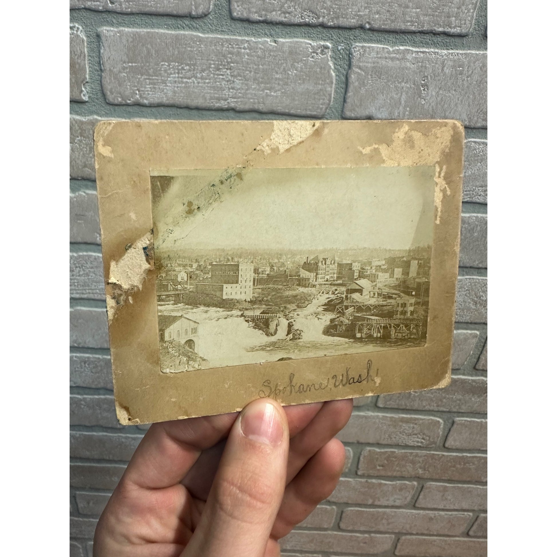 Original 1890s Spokane River Washington Cabinet Photo City View Echo Roller Mill