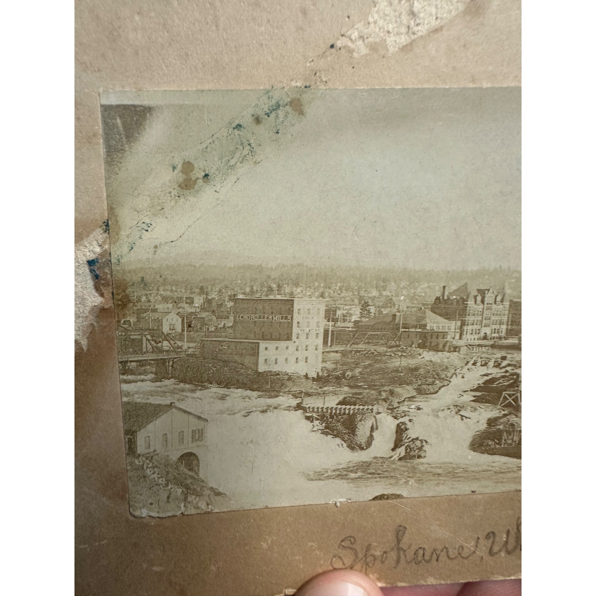 Original 1890s Spokane River Washington Cabinet Photo City View Echo Roller Mill