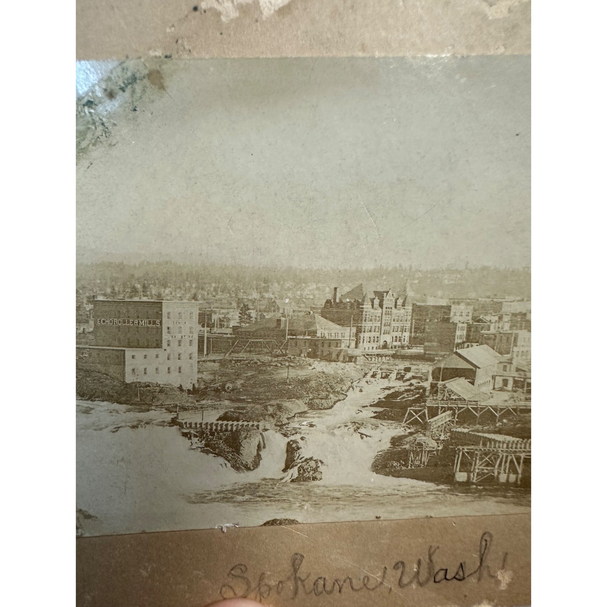 Original 1890s Spokane River Washington Cabinet Photo City View Echo Roller Mill