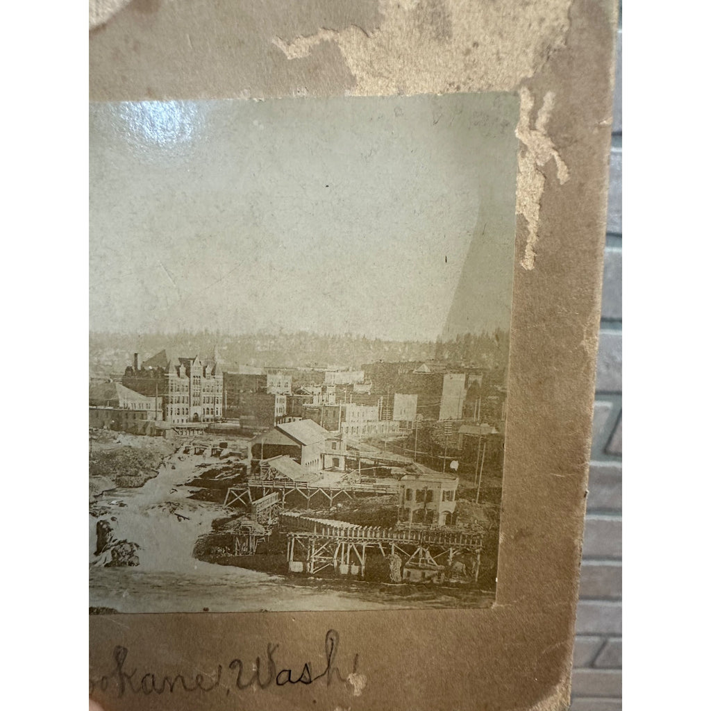 Original 1890s Spokane River Washington Cabinet Photo City View Echo Roller Mill