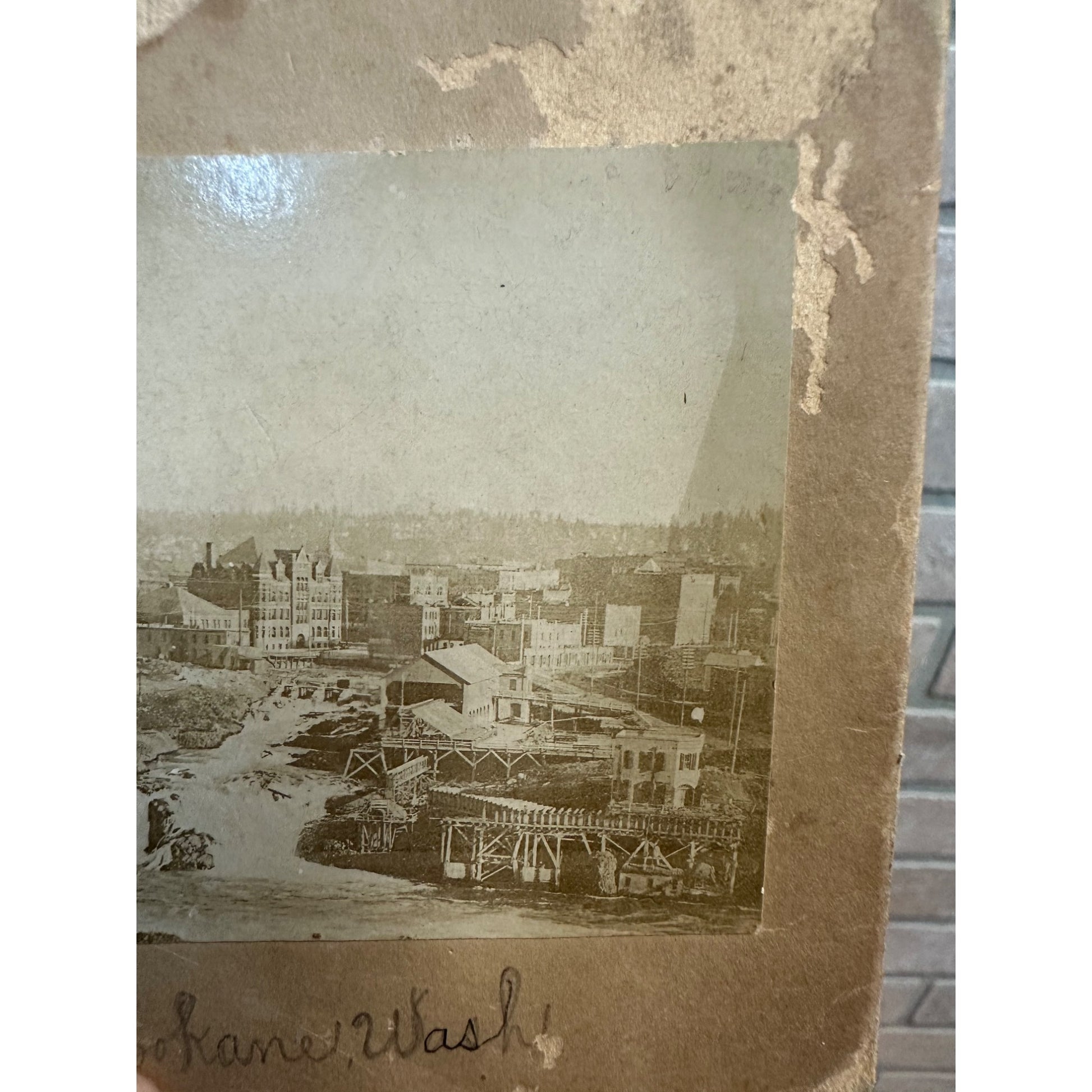 Original 1890s Spokane River Washington Cabinet Photo City View Echo Roller Mill