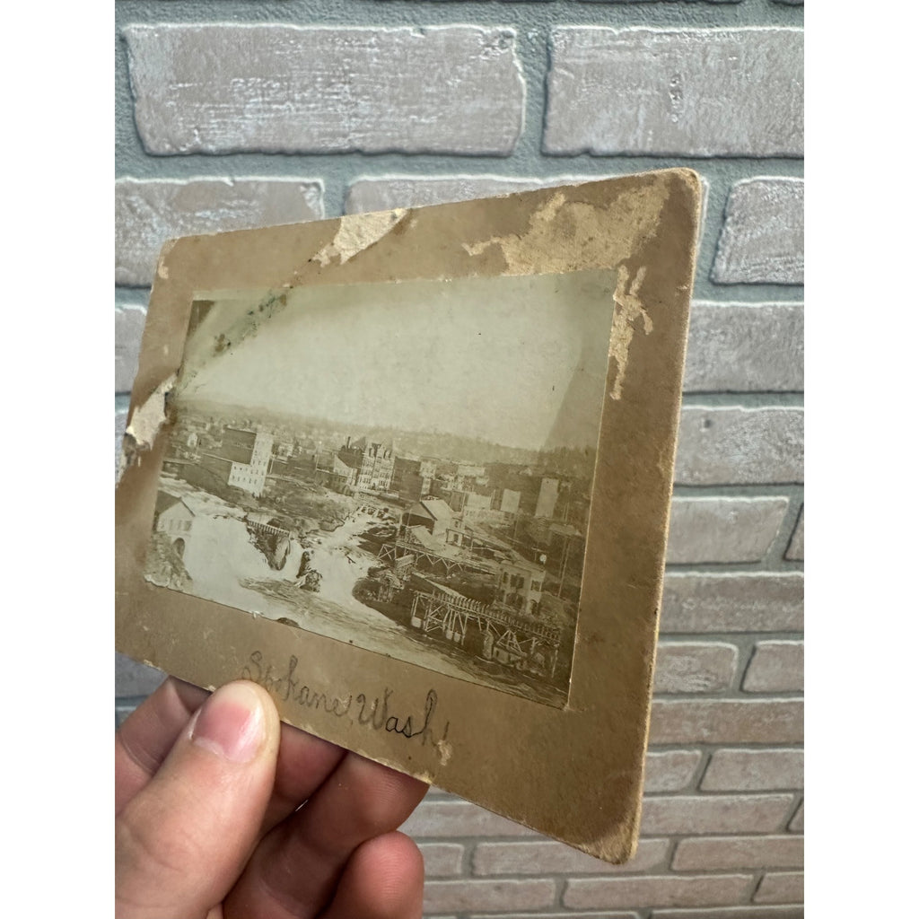 Original 1890s Spokane River Washington Cabinet Photo City View Echo Roller Mill