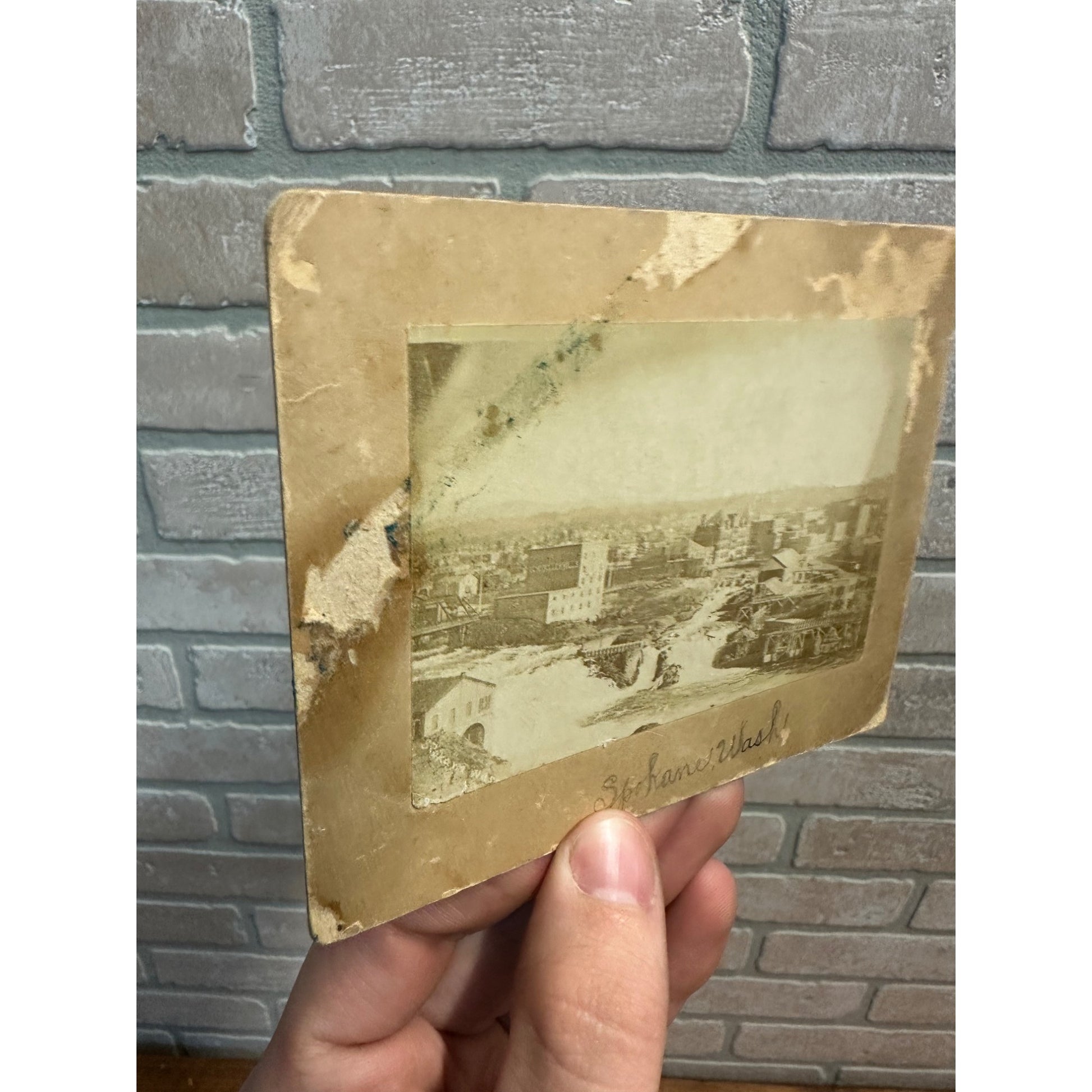Original 1890s Spokane River Washington Cabinet Photo City View Echo Roller Mill