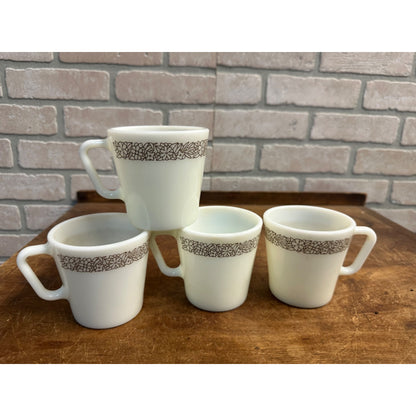 Vintage Pyrex Coffee Cups Woodland Brown #1410 Milk Glass Set Of 4