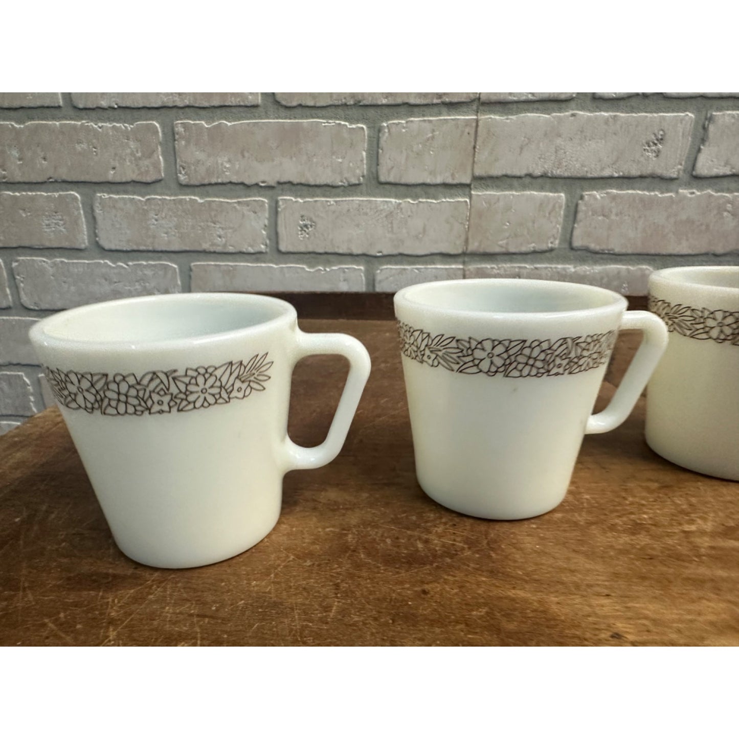 Vintage Pyrex Coffee Cups Woodland Brown #1410 Milk Glass Set Of 4