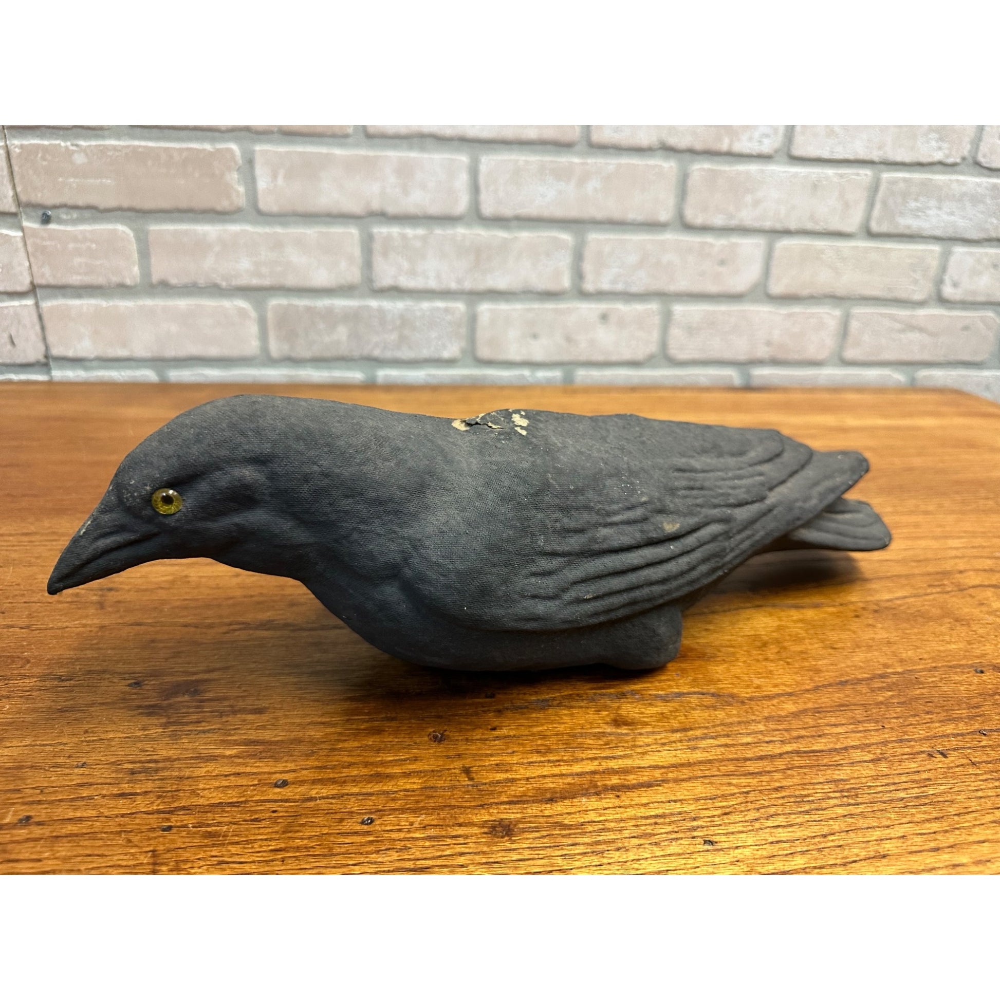 Vintage Paper Mache Black Crow Bird Decoy w/ Glass Eyes Halloween Decor Carry-Lite