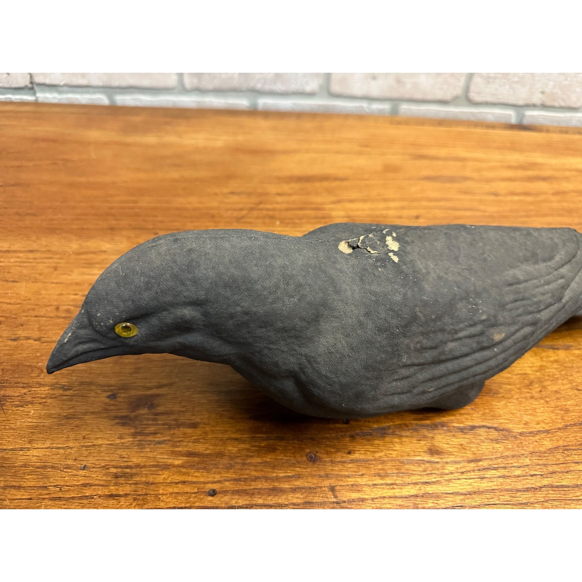 Vintage Paper Mache Black Crow Bird Decoy w/ Glass Eyes Halloween Decor Carry-Lite
