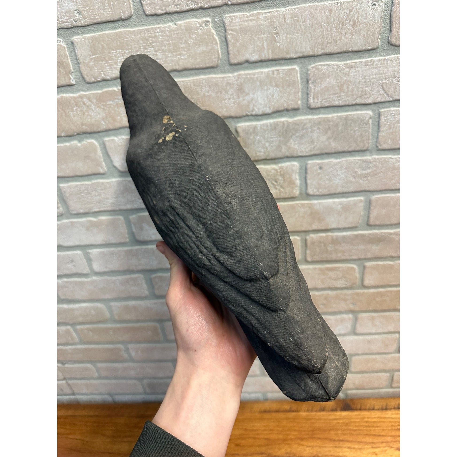 Vintage Paper Mache Black Crow Bird Decoy w/ Glass Eyes Halloween Decor Carry-Lite