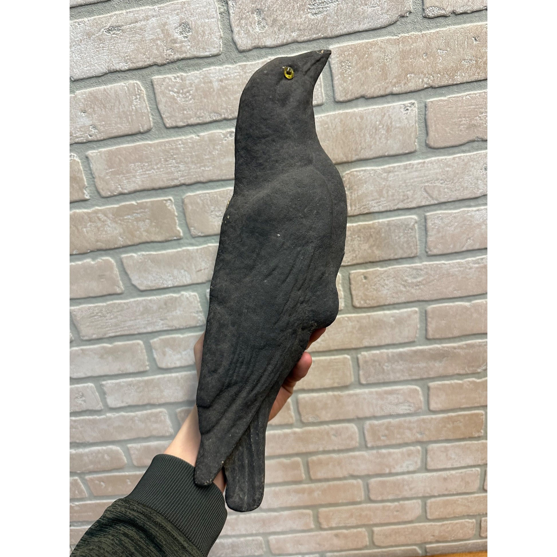 Vintage Paper Mache Black Crow Bird Decoy w/ Glass Eyes Halloween Decor Carry-Lite