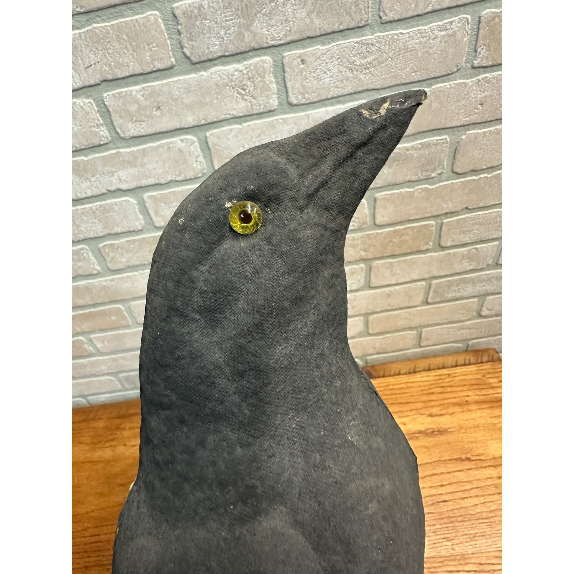 Vintage Paper Mache Black Crow Bird Decoy w/ Glass Eyes Halloween Decor Carry-Lite