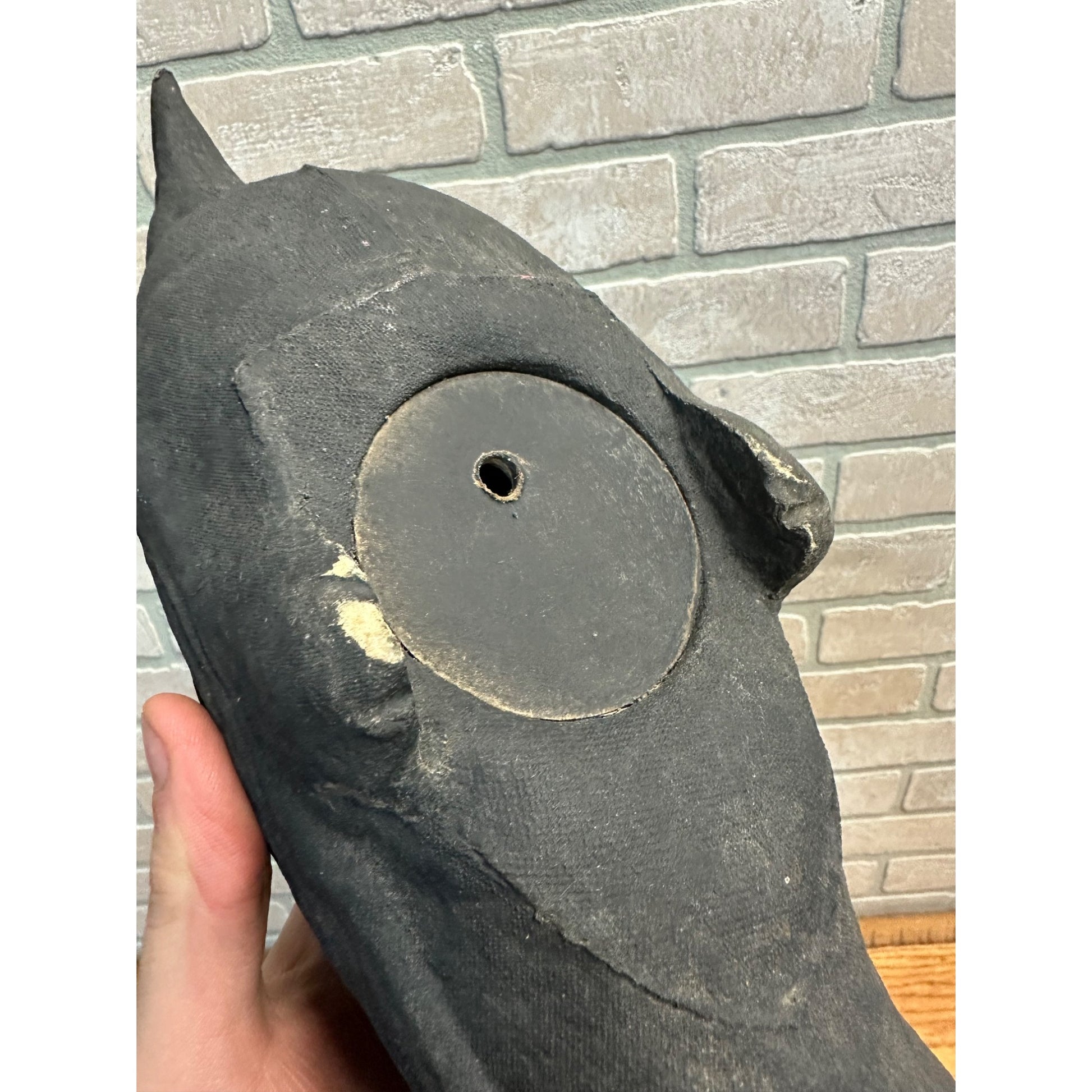 Vintage Paper Mache Black Crow Bird Decoy w/ Glass Eyes Halloween Decor Carry-Lite