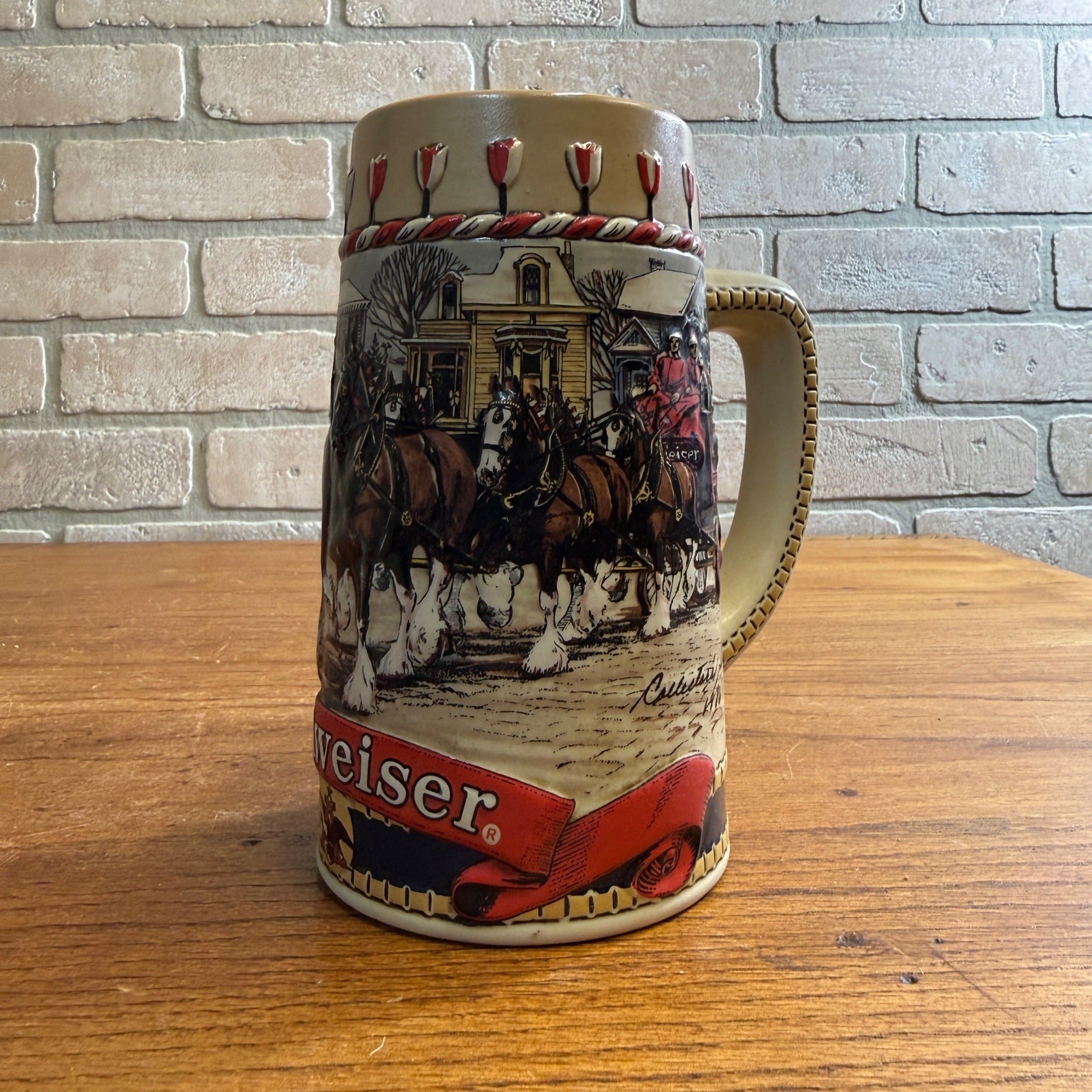 Vintage 1986 Budweiser Clydesdale Horses Beer Stein Mug Ceramic Ceramarte