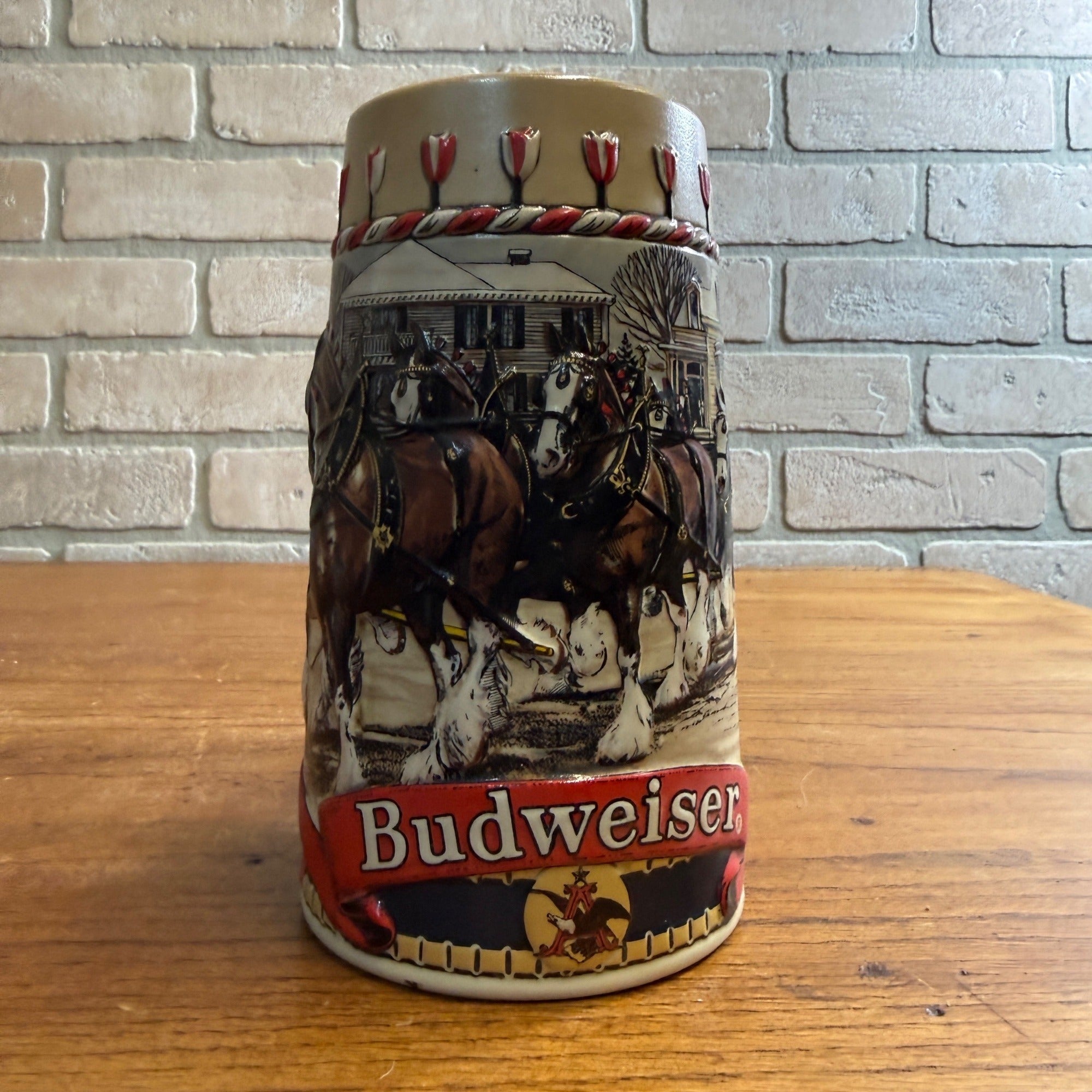 Vintage 1986 Budweiser Clydesdale Horses Beer Stein Mug Ceramic Ceramarte